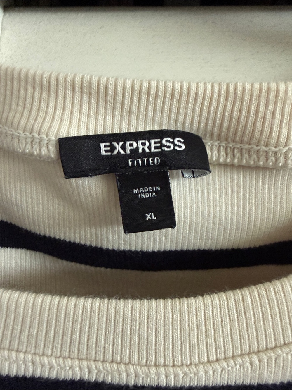 Express Cream and Navy Striped Crop Tee - Picture 2 of 5